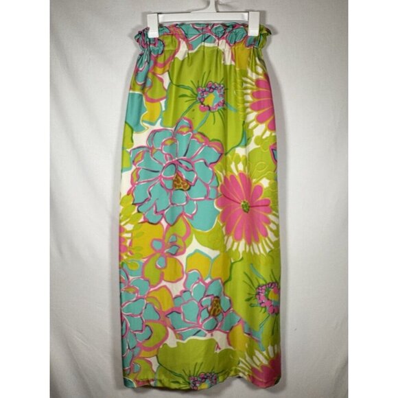 LAROQUE Floral Colorful Summer Maxi Skirt Bright Elastic Waist Preppy Small - Picture 2 of 9